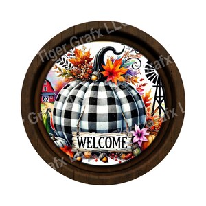 Letrero de metal redondo con forma de calabaza a cuadros, decoración de otoño WS-607