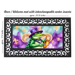 Mardi Gras Alligator with saxophone doormat, welcome mat, door mat, seasonal, door mat insert, home decor, DM-0017