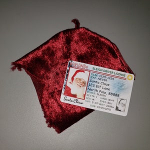 Carnet de conducir de trineo de Papá Noel y tela de terciopelo rojo - sorpresa navideña para niños - Caída de árbol, chimenea, medias
