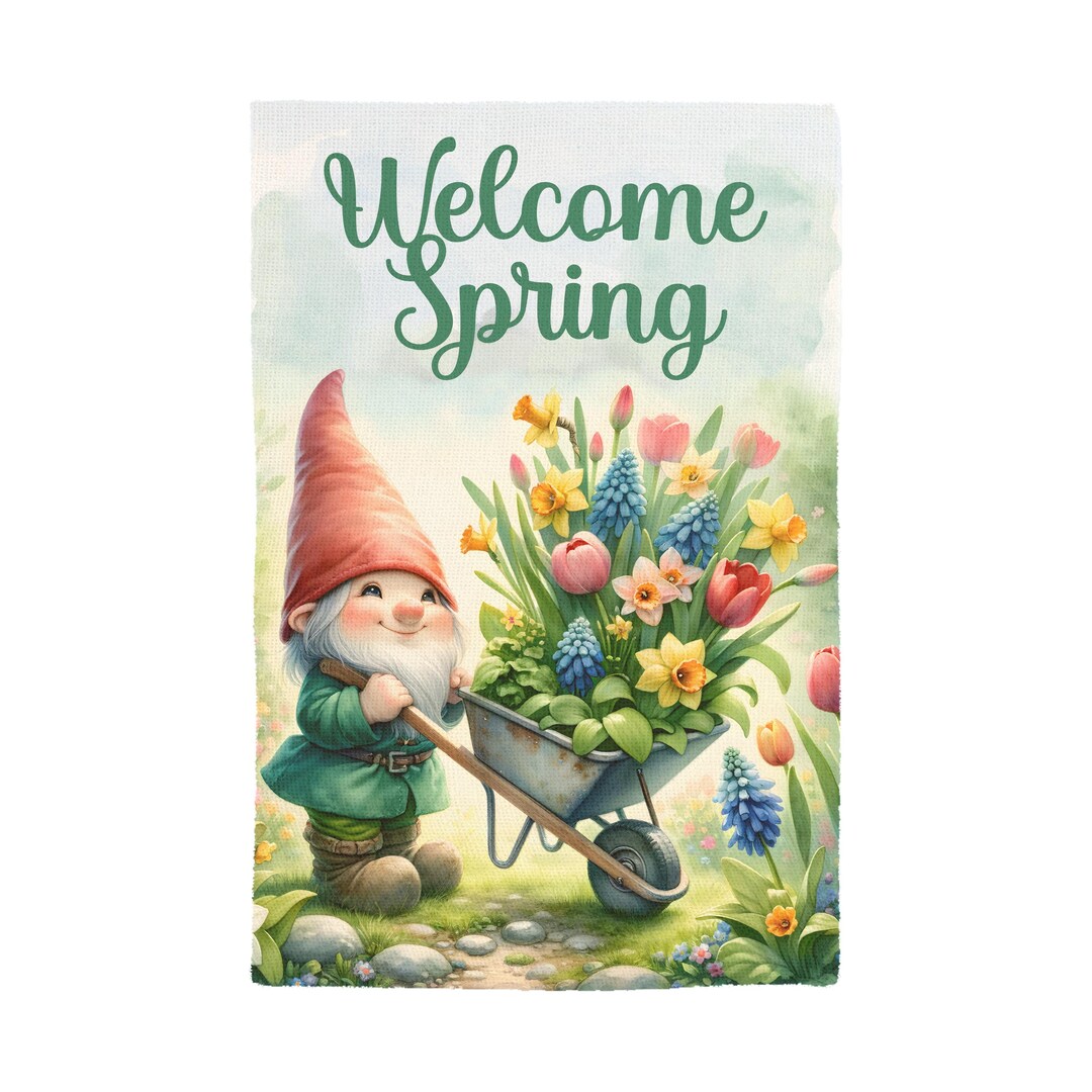 Welcome Spring Gnome Garden Flag With Single or Double Sided Print GF ...
