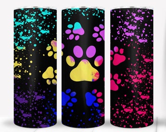 Colorful Dog Paw Prints - 20oz Skinny Tumbler