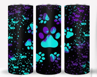 Purple and Blue Dog Paw Prints - 20oz Skinny Tumbler