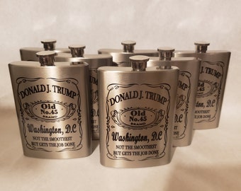 Donald Trump whiskey label style 8 ounce stainless steel flask - birthday gift, father&#39;s day gift, gift for dad, Donald Trump gift