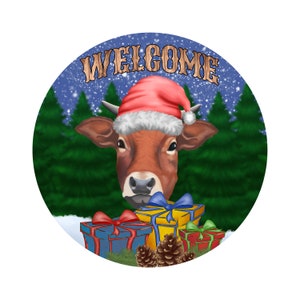 Farmhouse Christmas Cow - indoor/outdoor aluminum Door hanger sign, wall sign, wreath sign, metal sign, Decor, Farm, Barn, Decoration