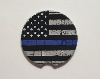 Police drapeau américain Blue Line - sous-verre de voiture en grès des forces de l'ordre - cadeau de police, cadeau d'application de la loi, cadeau d'adjoint, cadeau de shérif