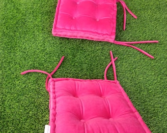 Velvet seat cushion with ties-thick seat pad ,handmade floor cushion,thick seat cushion/washable more colour and customisation available