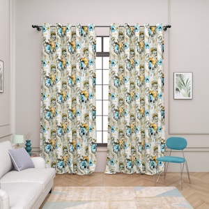 Luxury Velvet Curtains, Blue Velvet Curtains, Custom Window Curtain, Velvet Floral Printed Curtain, living Room Curtains, Bedroom Curtains