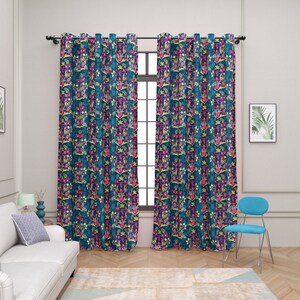 Floral Boho Curtains, Vintage Floral Printed Curtain, Flower Panel Curtains, Living Room Panel Curtain Decorative Vintage Curtain