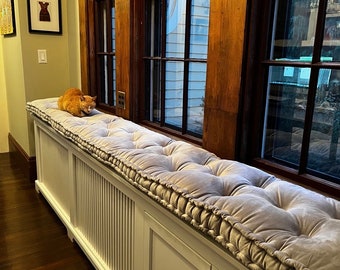 Custom Tufted Velvet Bench Cushion, French Baroque Style