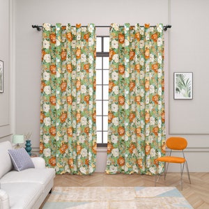 Farmhouse Linen Curtains Green Botanical Wildflower Curtain Panel Washed Cotton Curtains Green Nature Flower Pattern Plant Curtains