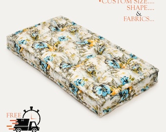 Decorative Floral Insect Cushion, Housewarming Boho Pillow, Farmhouse Porch Cushion, big floral print fabric, box cushion, floor pillow