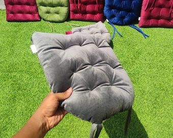 Custom Size Velvet Chair Cushion, Tufted Floor Pillow, with Ties
