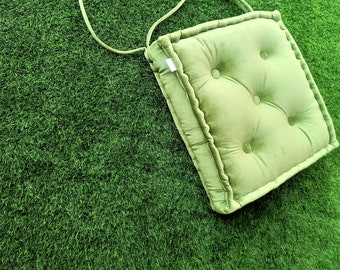 Custom Tufted Chair Pad, Solid Silk Velvet Seat Cushion with Ties