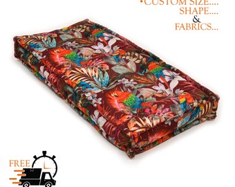 Linen and velvet tufted floor cushions, large and small, Velvet floor cushion