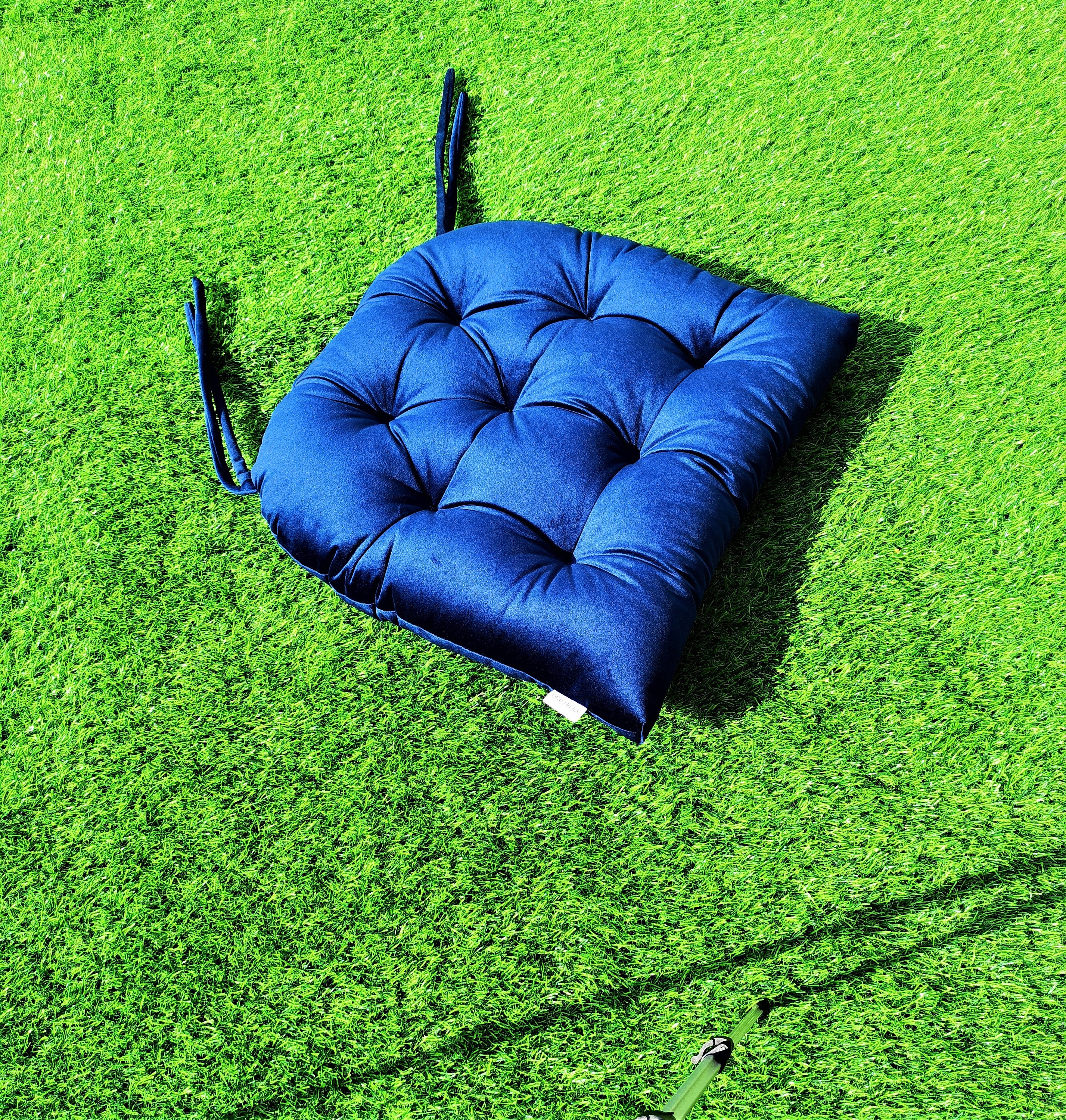 Coussin de chaise capitonné en velours, 16x16. Colour: light blue. Size:  16x16, Fr