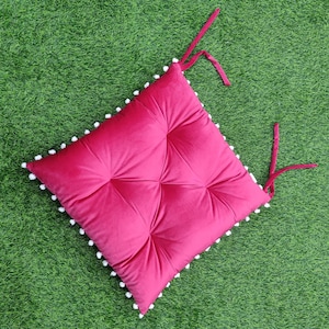 Decorative Cushions,  Chair cushions, Cushion, pompom cushions, chair pad, seat pad, cushion for chair, 16&quot; square Cushion Pom Pom  Cushion