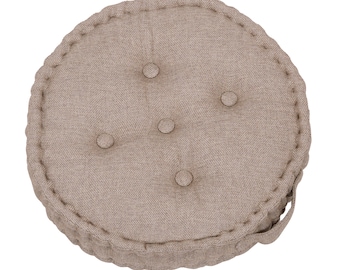 Cojín de banco de yute hecho a mano, almohadilla para silla capitoné con lazos, tamaño personalizado.