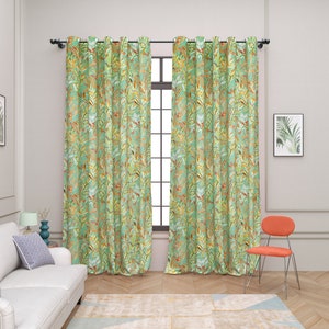 Moderne vintage salie groen bloemmotief gewassen linnen katoenen gordijn salie groene achtergrond draperie paneel 53 breedte verschillende aangepaste lengtes