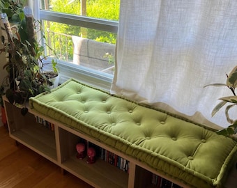 Custom Tufted Velvet Bench Cushion, Window Seat Pad, Floor Pillow, Reading Nook