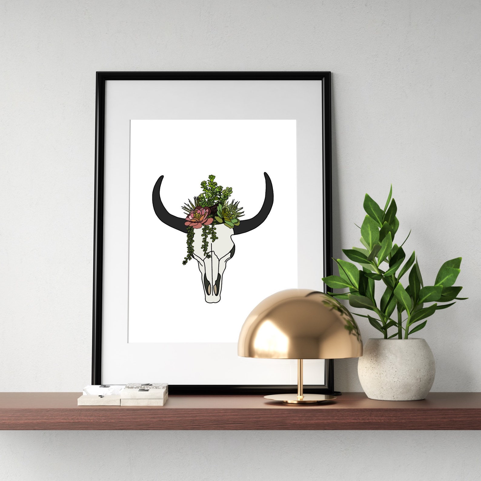 Cow Skull Succulent Planter Art Print Succulent Wall Art Etsy
