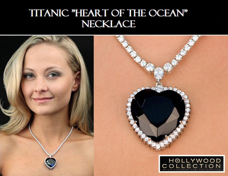 Titanic Necklace Heart of Ocean Heart Blue Diamond cz Wedding Anniversary Jewelry Gift 28.5 Carat image 4