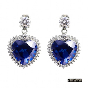 Titanic Earrings Blue Diamond CZ Heart of Ocean Gift Anniversary Wedding Night Out Special Occasion