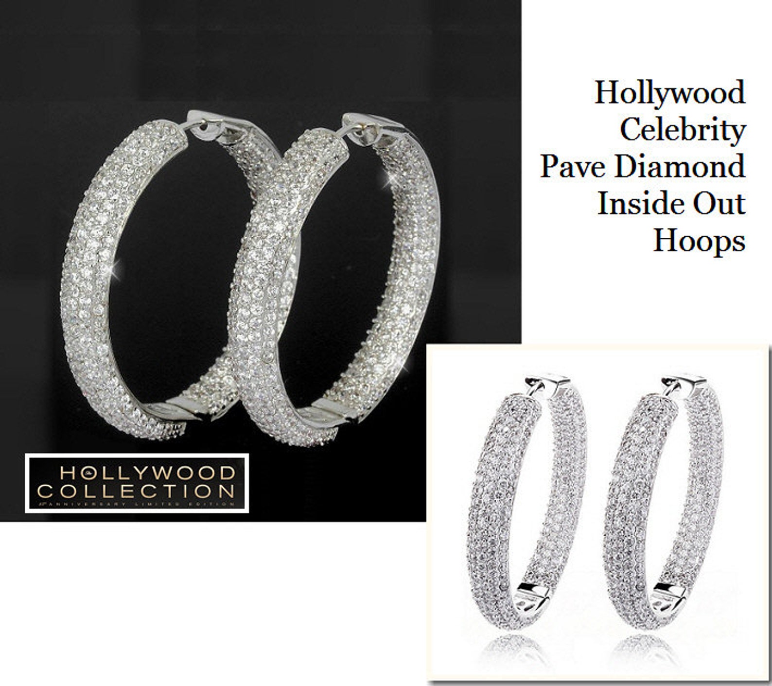 Large Pave Hoop Earrings 45mm In-and-out Style Sofia Vergara - Etsy