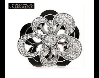 Flower Ring 35mm Black and White Statement Cocktail Ring Hollywood Celebrity Jewelry