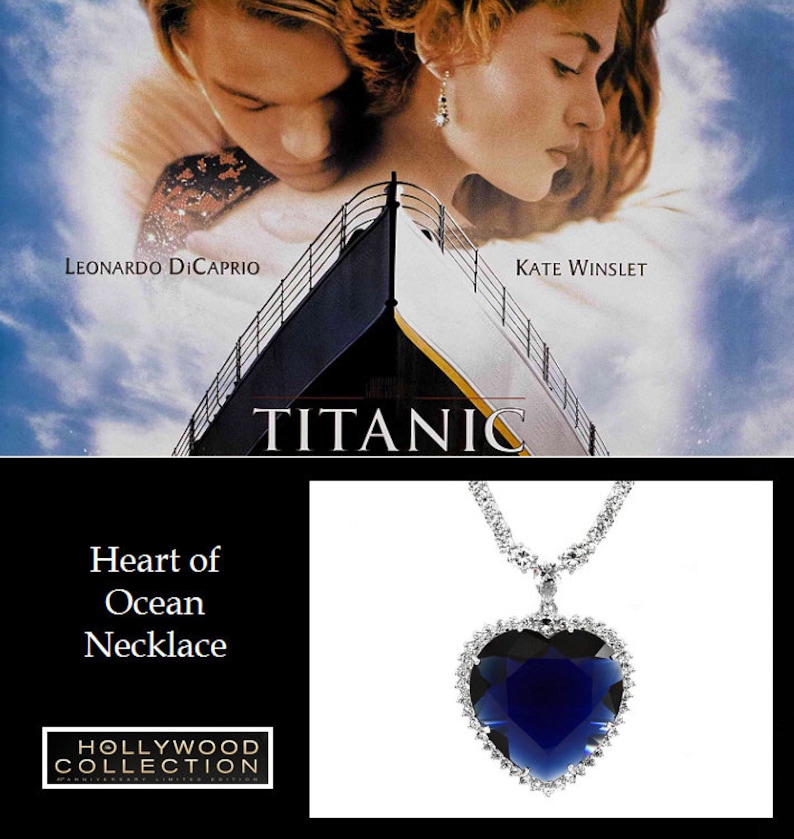 Titanic Necklace Heart of Ocean Heart Blue Diamond cz Wedding Anniversary Jewelry Gift 28.5 Carat image 2