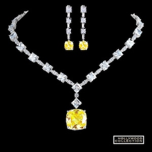 Luxurious Lady Gaga Inspired Canary Yellow Necklace Set Diamond Simulant CZ Wedding Anniversary Prom Costume Jewelry Gift for Her image 1