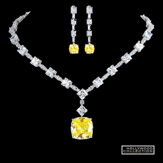 Lady Gaga Yellow Diamond Cz Necklace Set - Etsy