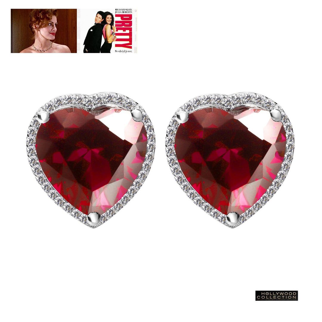 Pretty Woman Earrings Ruby Cz Heart Jewelry Wedding