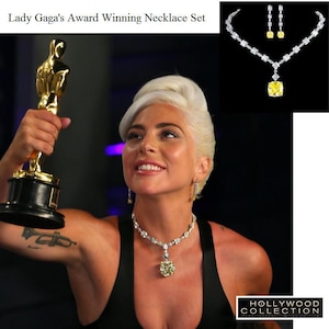 Luxurious Lady Gaga Inspired Canary Yellow Necklace Set Diamond Simulant CZ Wedding Anniversary Prom Costume Jewelry Gift for Her image 2