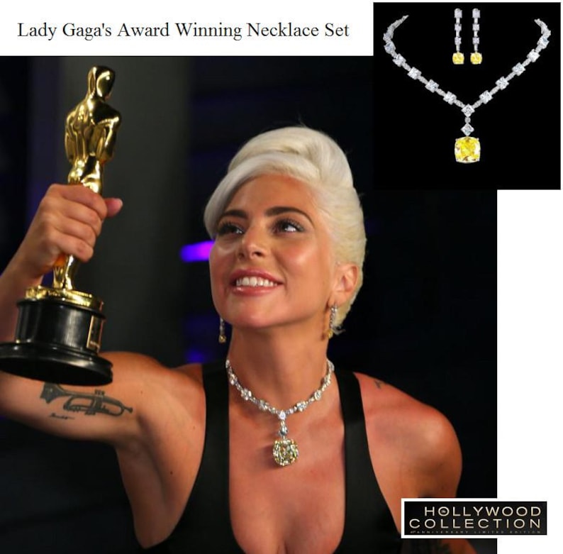 Luxurious Lady Gaga Inspired Canary Yellow Necklace Set Diamond Simulant CZ Wedding Anniversary Prom Costume Jewelry Gift for Her image 2