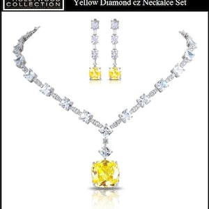 Luxurious Lady Gaga Inspired Canary Yellow Necklace Set Diamond Simulant CZ Wedding Anniversary Prom Costume Jewelry Gift for Her image 3