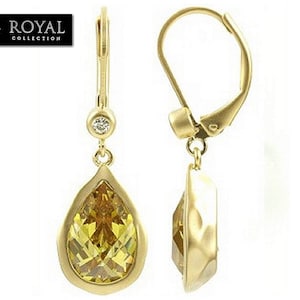 Yellow Diamond cz Canary Teardrop Hoop Earrings inspired by Princess Kate
