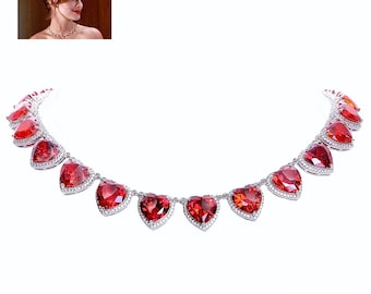 Pretty Woman Necklace: Ruby CZ Heart, Platinum Plated Brass