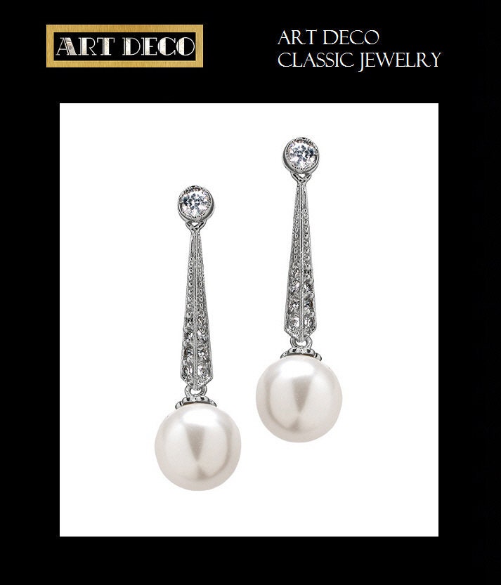 Art Deco Style Pearl Dangle Earrings Shell Pearl Queen Letizia Etsy