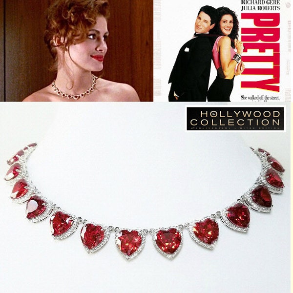 Pretty Woman Necklace Ruby cz Heart Jewelry Wedding Anniversary Gift Julia Roberts Movie