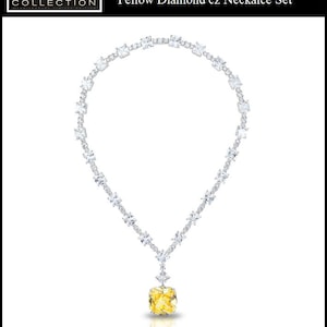 Luxurious Lady Gaga Inspired Canary Yellow Necklace Set Diamond Simulant CZ Wedding Anniversary Prom Costume Jewelry Gift for Her image 5