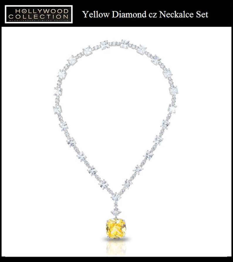 Luxurious Lady Gaga Inspired Canary Yellow Necklace Set Diamond Simulant CZ Wedding Anniversary Prom Costume Jewelry Gift for Her image 5