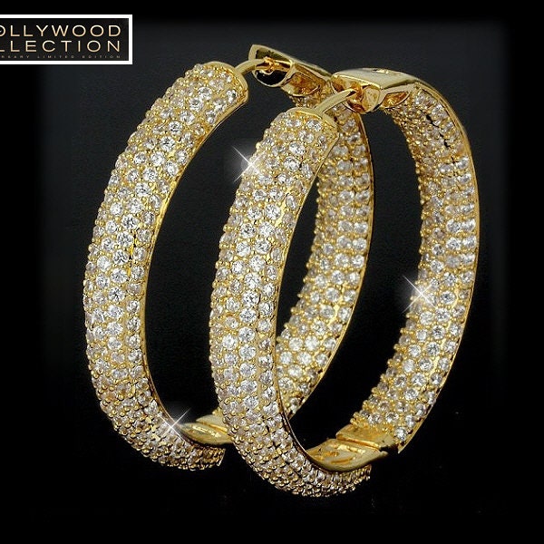 Pave Hoop earrings 18KGP 45mm In-and-Out Style Sofia Vergara Jewelry