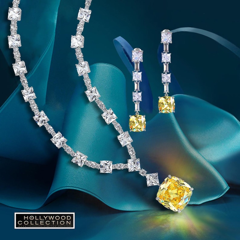Luxurious Lady Gaga Inspired Canary Yellow Necklace Set Diamond Simulant CZ Wedding Anniversary Prom Costume Jewelry Gift for Her image 6