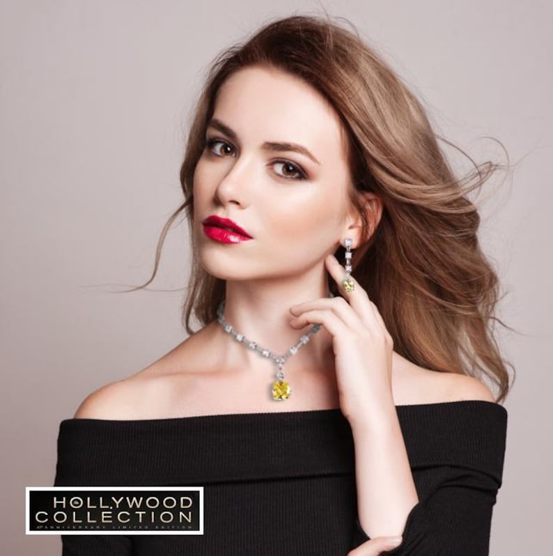 Luxurious Lady Gaga Inspired Canary Yellow Necklace Set Diamond Simulant CZ Wedding Anniversary Prom Costume Jewelry Gift for Her image 7