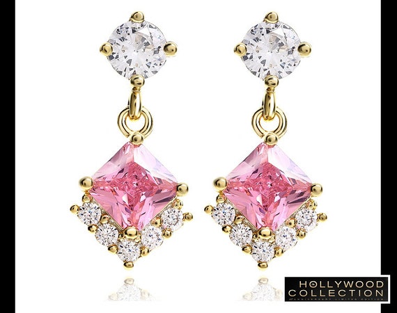 Pink & White Diamond Drop Earrings 1/3 ct tw Round 14K Two-Tone Gold | Jared