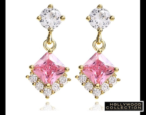 Pink & White Diamond Drop Earrings 1/3 ct tw Round 14K Two-Tone Gold | Jared