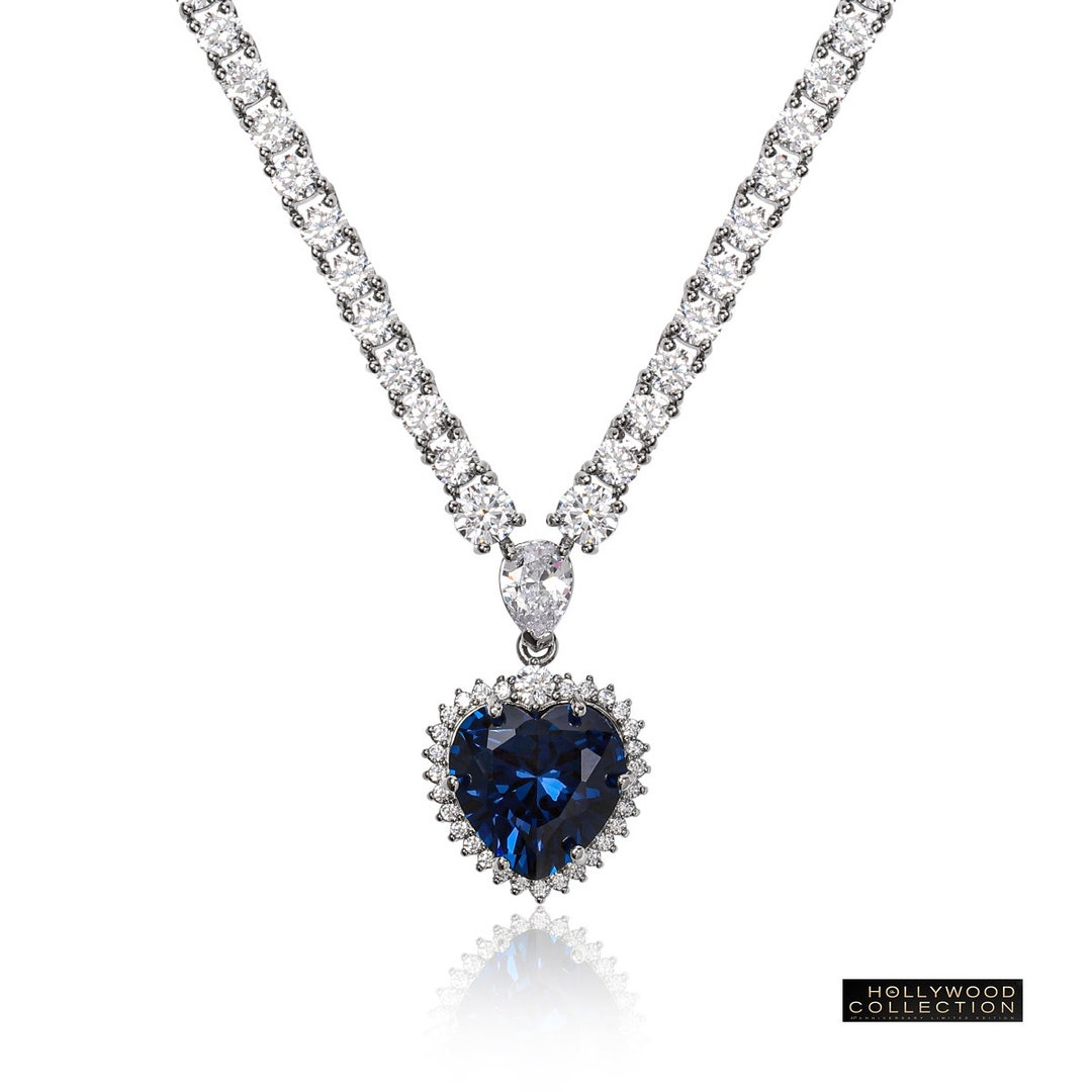 Titanic Necklace Heart of Ocean Blue Diamond Cz Petite Size Etsy