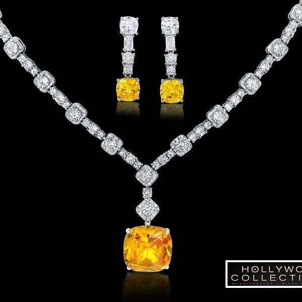 Lady Gaga Yellow Diamond cz Necklace Set