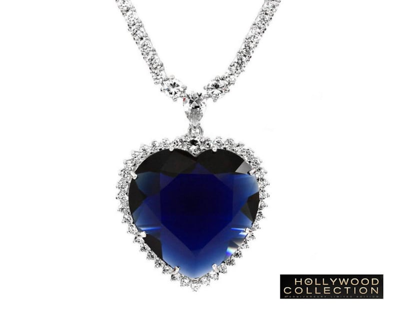 Titanic Necklace Heart of Ocean Heart Blue Diamond cz Wedding Anniversary Jewelry Gift 28.5 Carat image 1