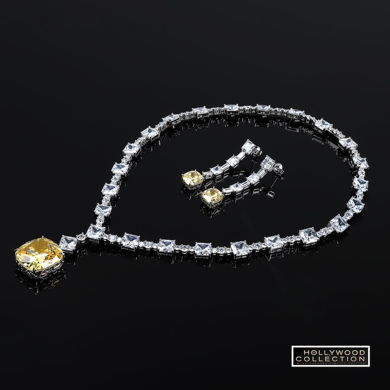 Luxurious Lady Gaga Inspired Canary Yellow Necklace Set Diamond Simulant CZ Wedding Anniversary Prom Costume Jewelry Gift for Her image 9